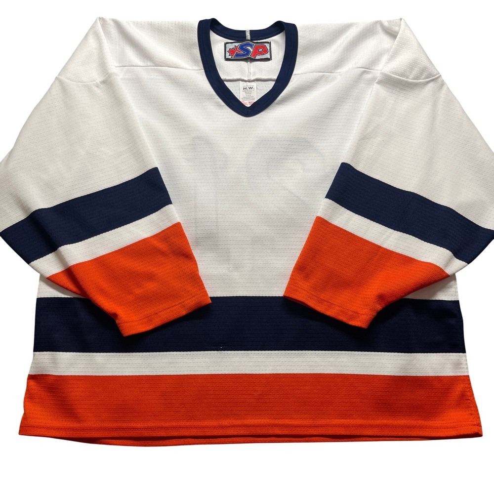 VTG SP Hockey‎ Jersey Striped # 21 Sleeves White Orange Blue Mens TG/XL Canada
